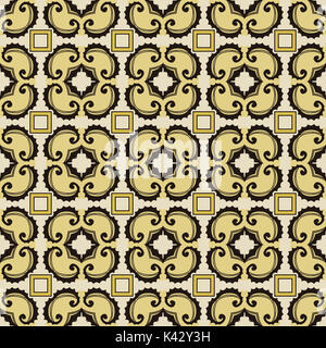 Seamless pattern illustrato fatta di elementi astratti in beige, giallo e bianco e nero Foto Stock