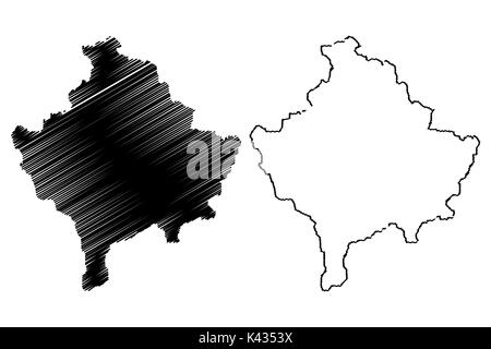 Il Kosovo mappa illustrazione vettoriale, scribble sketch mappa del Kosovo Illustrazione Vettoriale