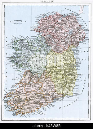Mappa Antico, circa 1875, dell'Irlanda Foto Stock