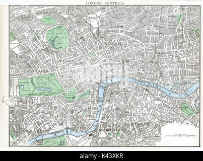 Mappa Antico, circa 1875, del centro di Londra Foto Stock