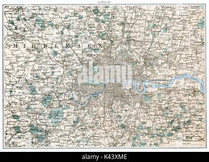 Mappa Antico, circa 1875, della Greater London Foto Stock