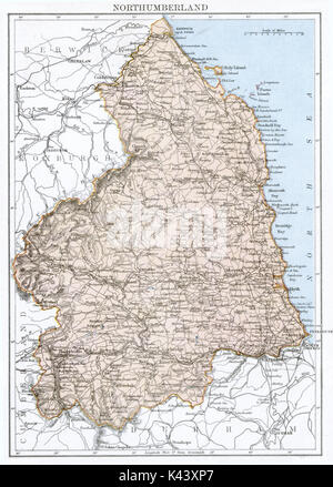 Mappa Antico, circa 1875, del Northumberland Foto Stock