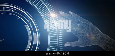 3d illustrazione della mano umana contro il quadrante blu interface Foto Stock