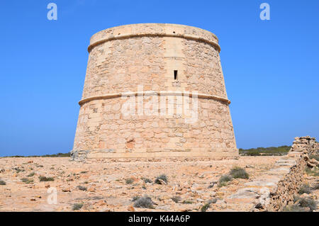 Torre di avvistamento Torre des Garroveret, Formentera, Ibiza Foto Stock