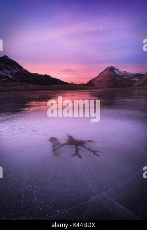 Passo Bernina, Engadina, Svizzera. L'Iced lago bianco al Passo Bernina Foto Stock