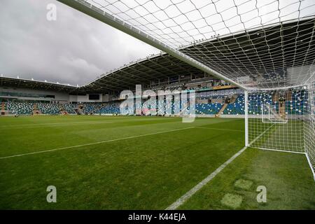 Belfast, Irlanda del Nord. 04 Sep, 2017. Una vista generale di Windsor Park prima della Coppa del Mondo FIFA 2018 qualifica del gruppo C match tra Irlanda del Nord e Repubblica ceca a Windsor Park il 4 settembre 2017 a Belfast, Irlanda del Nord. (Foto di Daniel Chesterton/phcimages.com) Credit: Immagini di PHC/Alamy Live News Foto Stock