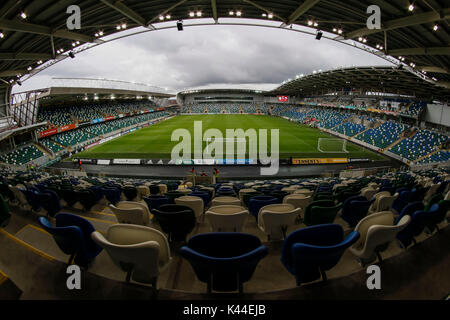 Belfast, Irlanda del Nord. 04 Sep, 2017. Una vista generale di Windsor Park prima della Coppa del Mondo FIFA 2018 qualifica del gruppo C match tra Irlanda del Nord e Repubblica ceca a Windsor Park il 4 settembre 2017 a Belfast, Irlanda del Nord. (Foto di Daniel Chesterton/phcimages.com) Credit: Immagini di PHC/Alamy Live News Foto Stock