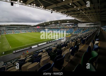 Belfast, Irlanda del Nord. 04 Sep, 2017. Una vista generale di Windsor Park prima della Coppa del Mondo FIFA 2018 qualifica del gruppo C match tra Irlanda del Nord e Repubblica ceca a Windsor Park il 4 settembre 2017 a Belfast, Irlanda del Nord. (Foto di Daniel Chesterton/phcimages.com) Credit: Immagini di PHC/Alamy Live News Foto Stock