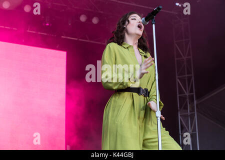 Vancouver, Canada. 03Sep, 2017. Vancouver, Canada. 3 Sep, 2017. Nuova Zelanda il cantante-cantautore lorde effettuando al iHeartRadio palla spiaggia presso l'Anfiteatro PNE in Vancouver, BC, Canada. Credito: Jamie Taylor/Alamy Live News. Foto Stock