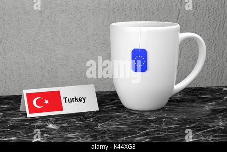 Grande tazza ed etichetta con paese UE bandiera. Il rendering 3d. Foto Stock