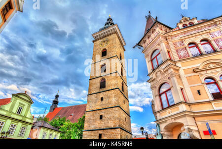 Torre Nera, una cinquecento torre in Ceske Budejovice, Repubblica Ceca. Foto Stock