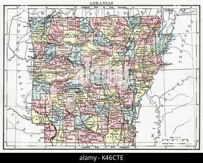 Mappa Antico, circa 1875, di arkansas Foto Stock