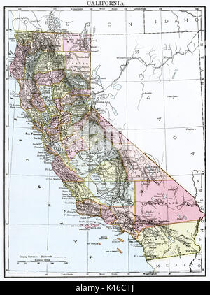 Mappa Antico, circa 1875, della California Foto Stock