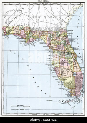 Mappa Antico, circa 1875, della Florida Foto Stock