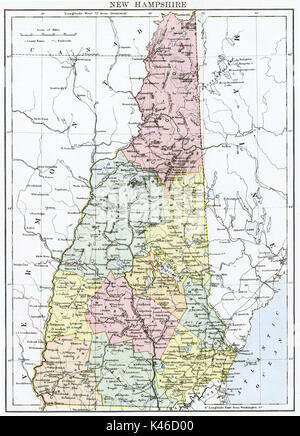 Mappa Antico, circa 1875, del New Hampshire Foto Stock
