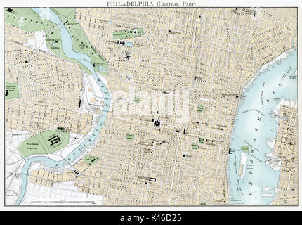 Mappa Antico, circa 1875, di Philadelphia (centrale) Foto Stock