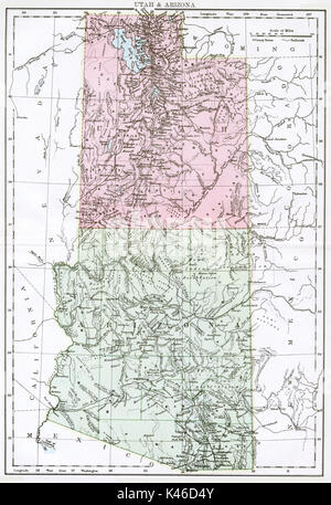 Mappa Antico, circa 1875, dello Utah e Arizona Foto Stock