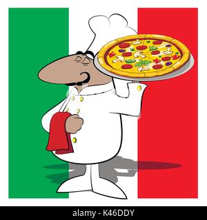 Funny chef di cucina pizza Illustrazione Vettoriale