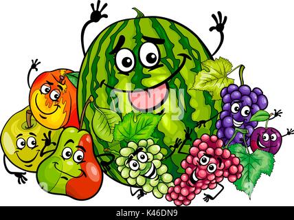 Cartoon illustrazione della frutta divertente gruppo di caratteri Illustrazione Vettoriale