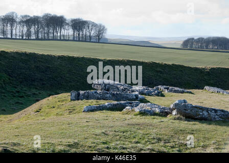 Derbyshire, Regno Unito 8 Marzo: Arbor bassa cerchio di pietra e henge giorno del 8 marzo 2015 nel distretto di Peak, Regno Unito Foto Stock