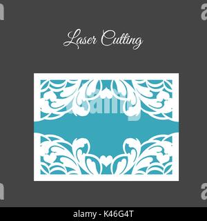 Modello per il fai da te per il taglio laser. Apri scheda. Lato anteriore e posteriore. vettore può essere usato come una busta. Illustrazione Vettoriale