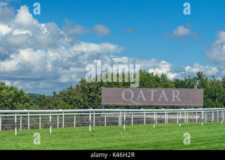 Logo del Qatar al Goodwood racing nel west sussex Foto Stock