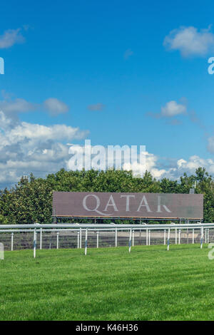 Logo del Qatar al Goodwood racing nel west sussex Foto Stock