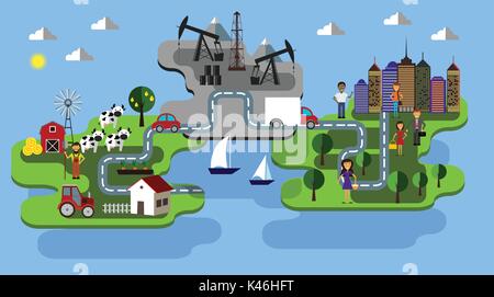 Città azienda agricola e l'estrazione di olio Illustrazione Vettoriale