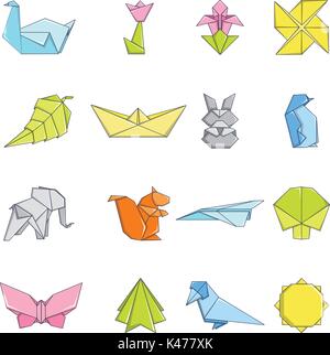 Origami set di icone, stile cartoon Illustrazione Vettoriale