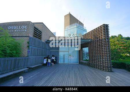 Il tè osulloc museum e la piantagione di tè situato accanto al innisfree house store e cafe di seogwipo sull'isola di Jeju in Corea del Sud Foto Stock