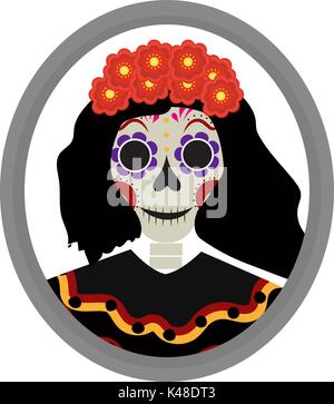 Il dia de los Muertos Calavera Katrina icona. Il giorno dei morti con una ragazza morta. Isolato su sfondo bianco. Illustrazione Vettoriale Illustrazione Vettoriale