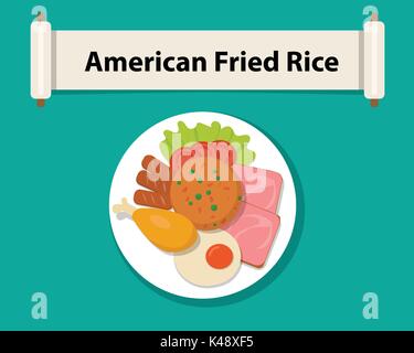American riso fritto in stile appartamento,vista superiore, design vettoriali Illustrazione Vettoriale