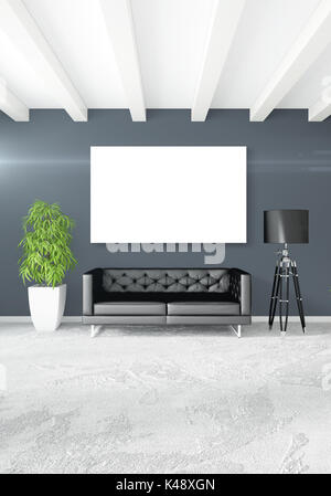 Verticale interno moderno camera da letto o il soggiorno con parete eclettico e fotogramma vuoto per copyspace disegno. Il rendering 3D Foto Stock