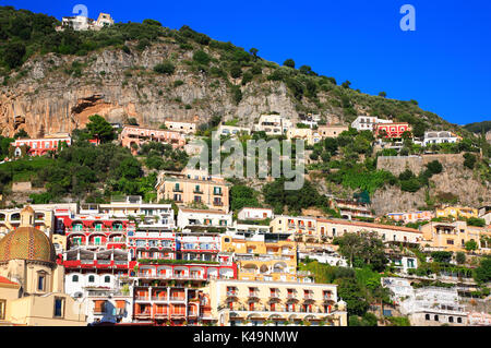 Positano e Costiera Amalfitana, la penisola di Sorrento, campania, Golfo di Salerno, Italia. Foto Stock