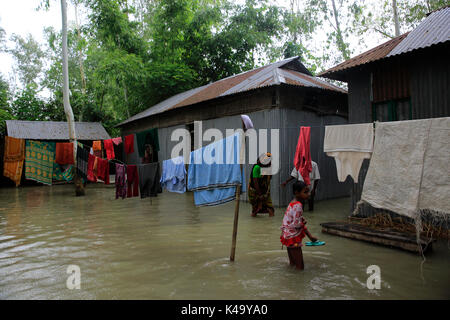 Regioni colpite dalle inondazioni a Chilmari in Kurigram, Bangladesh. Foto Stock