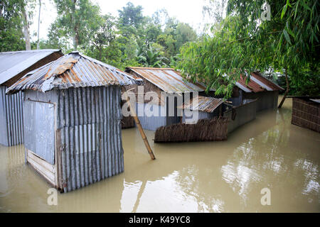 Regioni colpite dalle inondazioni a Chilmari in Kurigram, Bangladesh. Foto Stock