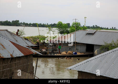 Regioni colpite dalle inondazioni a Chilmari in Kurigram, Bangladesh. Foto Stock