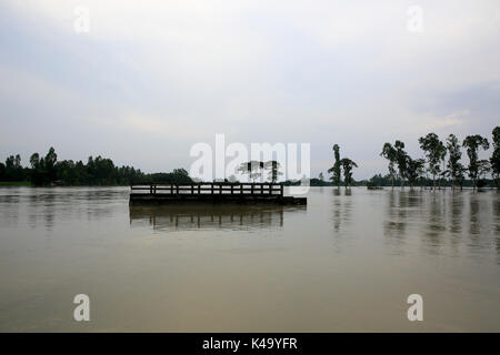 Regioni colpite dalle inondazioni a Chilmari in Kurigram, Bangladesh. Foto Stock