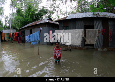 Regioni colpite dalle inondazioni a Chilmari in Kurigram, Bangladesh. Foto Stock