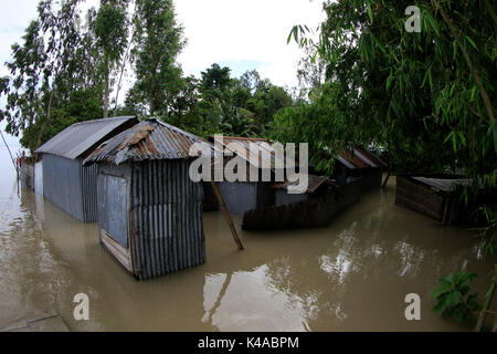 Regioni colpite dalle inondazioni a Chilmari in Kurigram, Bangladesh. Foto Stock