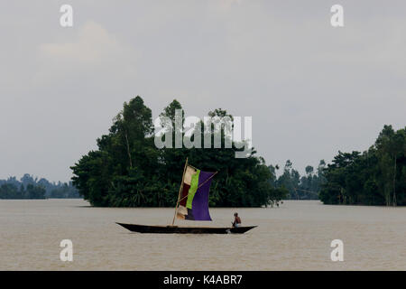 Regioni colpite dalle inondazioni a Chilmari in Kurigram, Bangladesh. Foto Stock