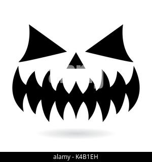 Scary Halloween zucca faccia disegno vettoriale, ghost o bocca di mostro icona con spooky occhi, naso e grandi denti Illustrazione Vettoriale