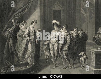 Intervista di Edgar e Elfrida dopo il suo matrimonio a Athelwold, circa 965 Foto Stock