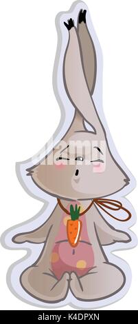 Carino e divertente lo yoga bunny meditatr adesivo del vettore Illustrazione Vettoriale