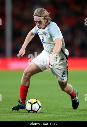 L'Inghilterra del Tom Davies durante il 2019 UEFA EURO U21 qualifica, gruppo 4 corrisponde alla vitalità Stadium, Bournemouth. Foto Stock