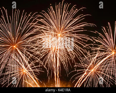 Fuochi d'artificio a Barnstaple club di rugby, presi dalle rive del fiume Taw in Barnstaple, Devon, Inghilterra. Organizzato da Barnstaple Tavola Rotonda Foto Stock