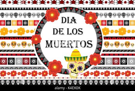 Il giorno dei morti vacanza messicana set di spazzole a motivi geometrici. Il dia de los Muertos confine per il design. Isolato su sfondo bianco. Illustrazione Vettoriale. Illustrazione Vettoriale