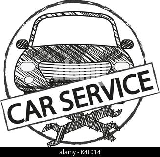 Servizio auto logo rétro in stile scarabocchio. Illustrazione Vettoriale