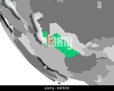 Il Turkmenistan sul globo politico con bandiere incorporato. 3D'illustrazione. Foto Stock