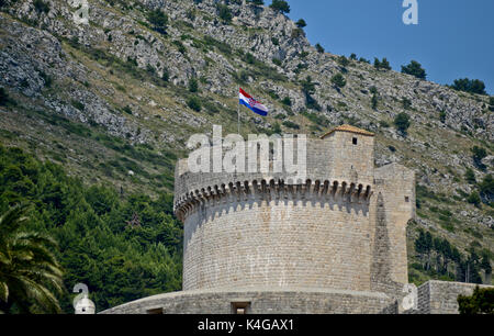 Dubrovnik Città Vecchia Torre e la parete, con parete croato Foto Stock